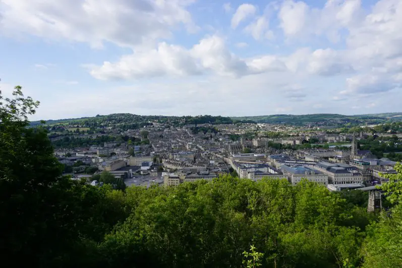 Views of the city of Bath and the surrounding hills from Alexandra Park