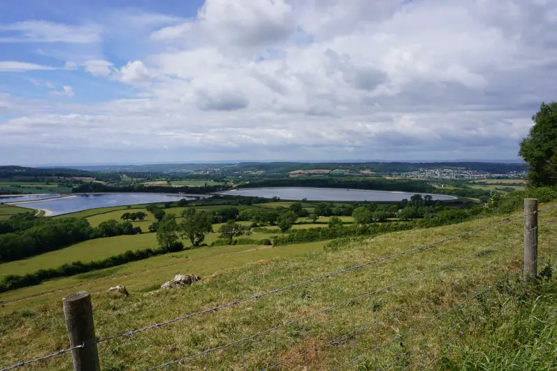 Views of reservoirs and Somerset Hills in Dundry