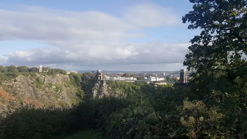 View of Avon Gorge, Clifton Suspension Bridge and Bristol from Leigh Woods