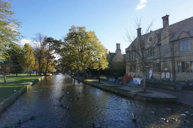 Cotswold cottages lining the river in Bourton-on-the-water village