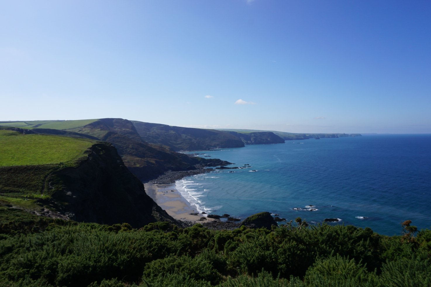 Splendid view from the coastal path on the Crackington Haven walk in Cornwall