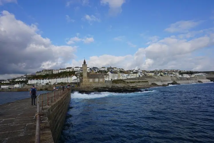 Porthleven Clock Tower and town of Porthleven
