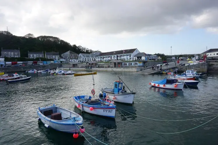 Line of moored boats in Porthleven harbour
