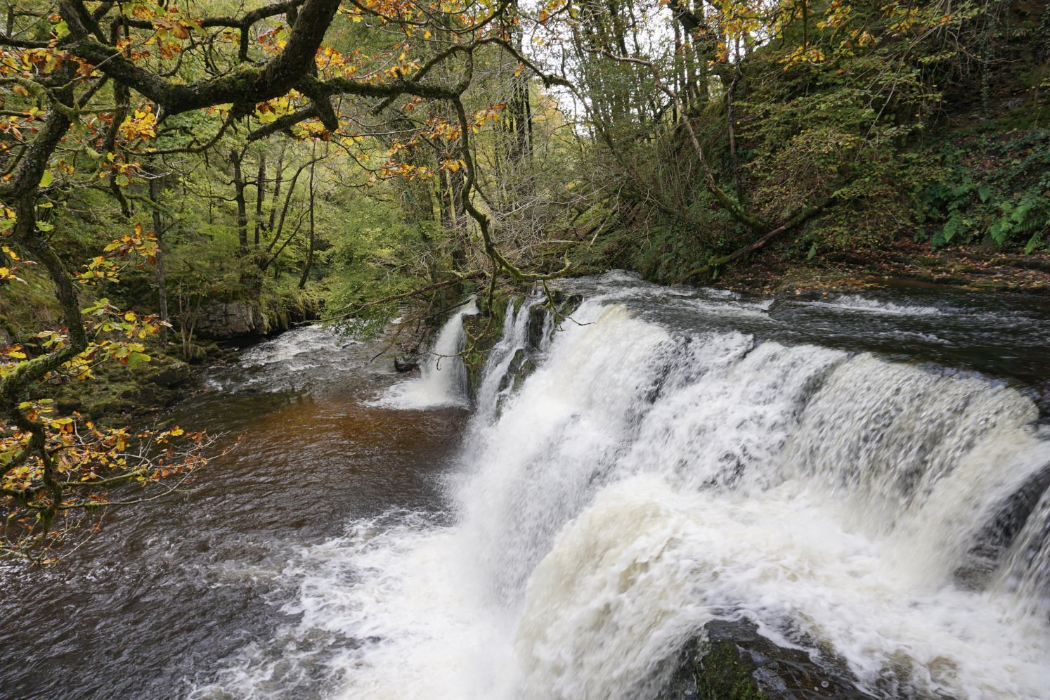 Sgwd Isaf Clun-Gwyn waterfall on the Four Waterfall Walk in the Brecon Beacons