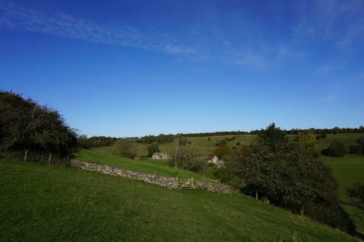 Quaint cottages in the Lasborough valley in the Cotswolds