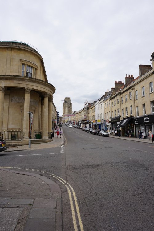 Shops along Park Street, the steepest road in Bristol