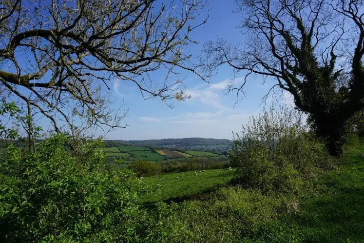 View of Batheaston and Cotswold hills from Charmy Down hill