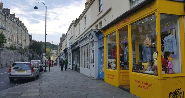 Colourful shops and townhouses on Walcot Street