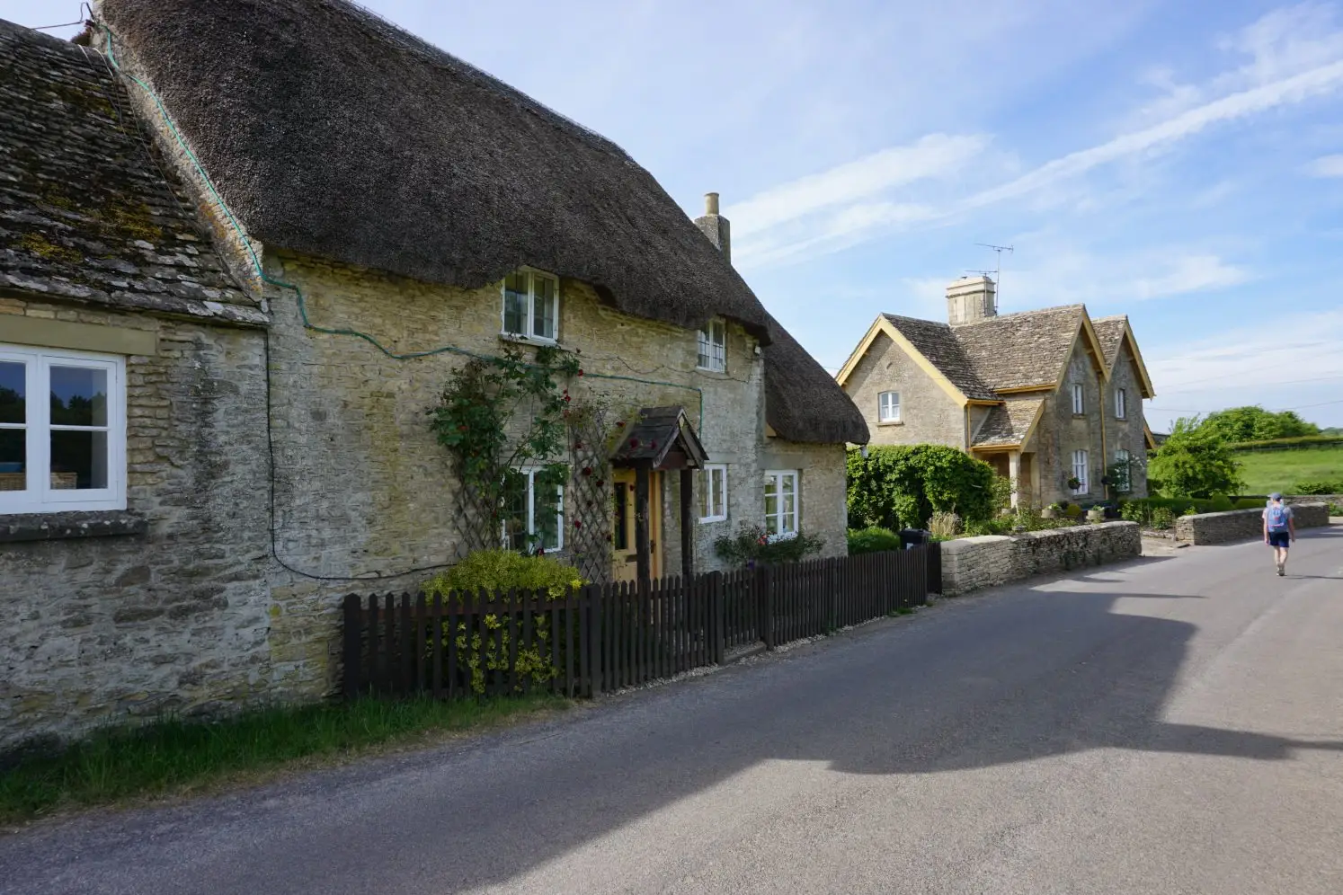 Picturesque thatched and stone cottages in Little Badminton on the Badminton Park walk