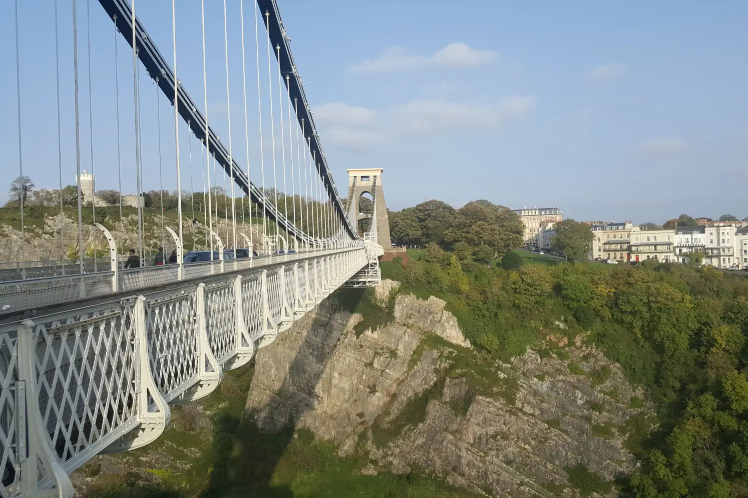 Clifton Suspension Bridge, terraced houses of Clifton Village and the cliffs of Avon Gorge