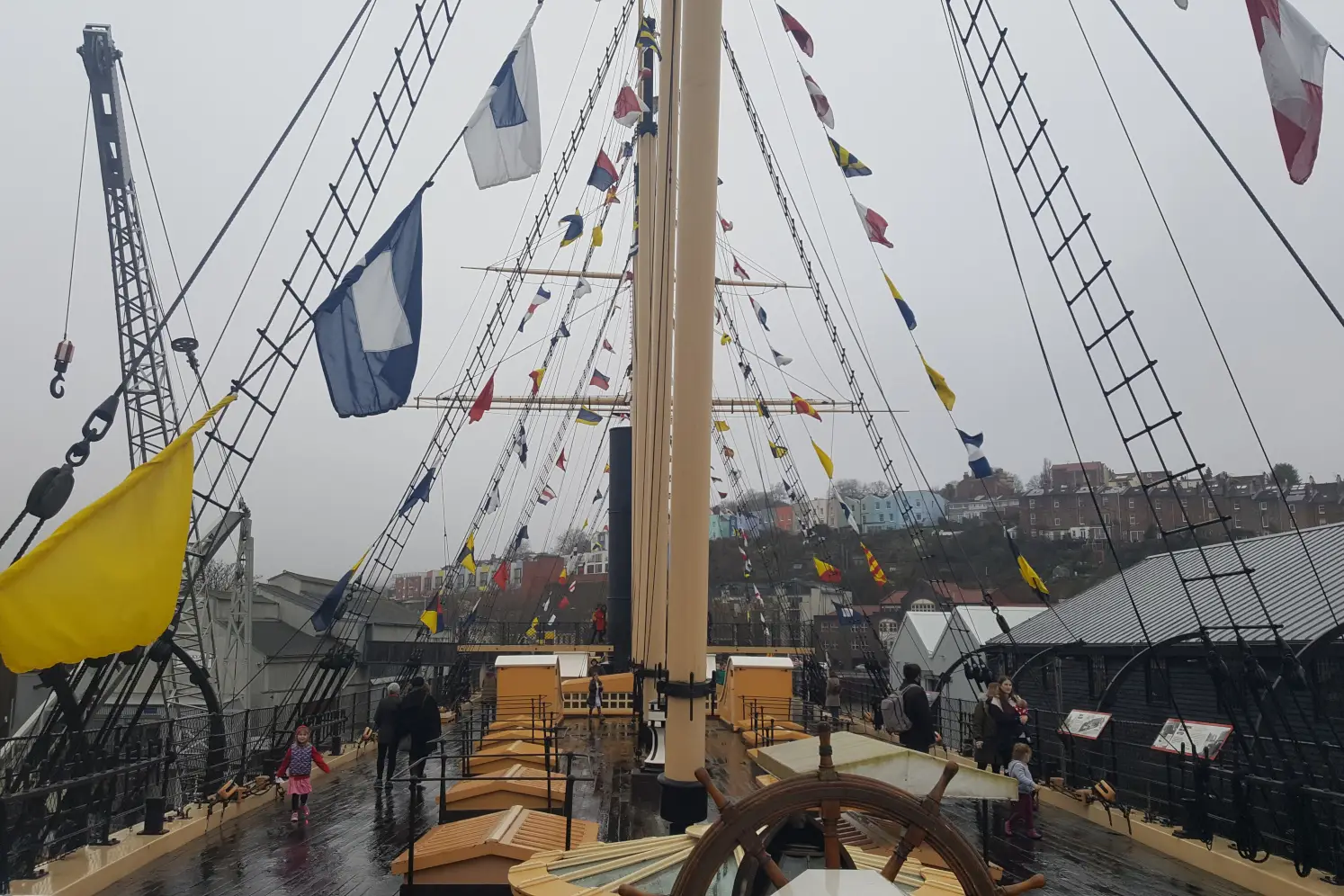 Deck of Bristol SS Great Britain with its colourful flags