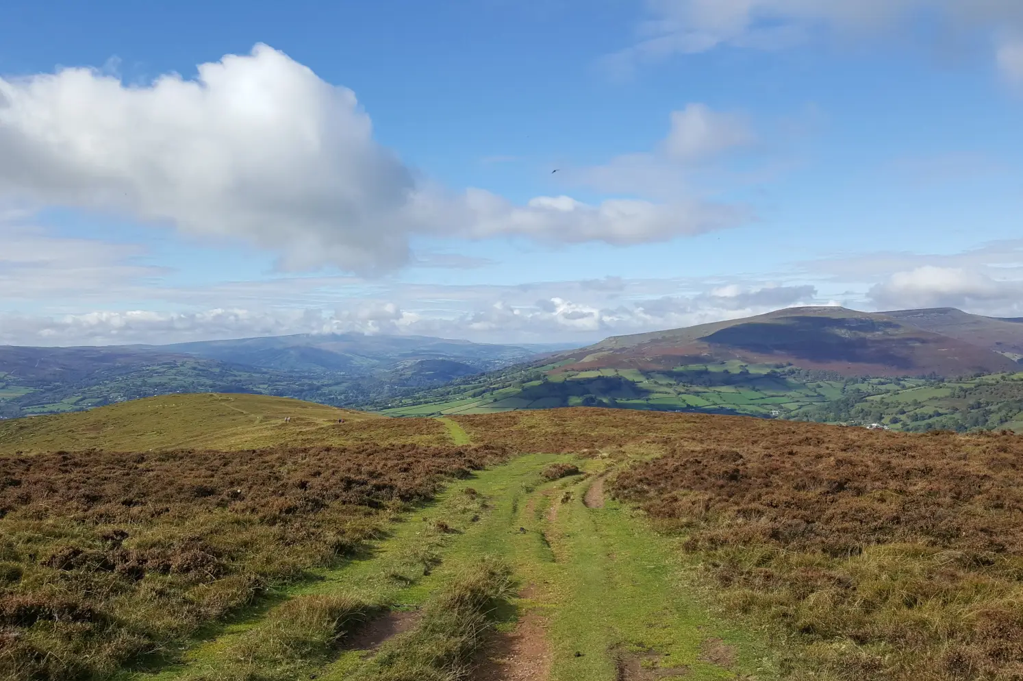 View from Sugar Loaf Mountain of Brecon Beacons hills