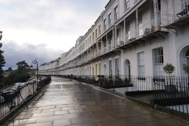 Georgian architecture of the Royal York Crescent in Clifton Village in Bristol