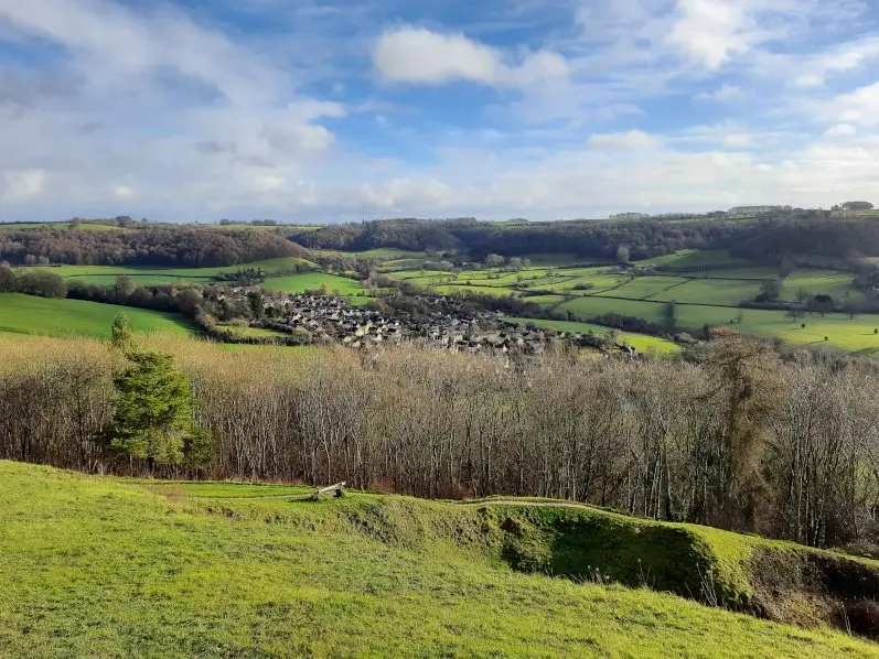 Views of the village of Uley from Uley Bury