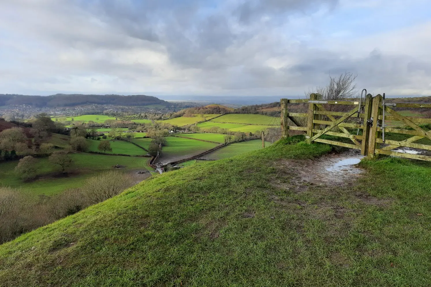 Country views from Uley Bury, one of the best Cotswold walks near Bath and Bristol